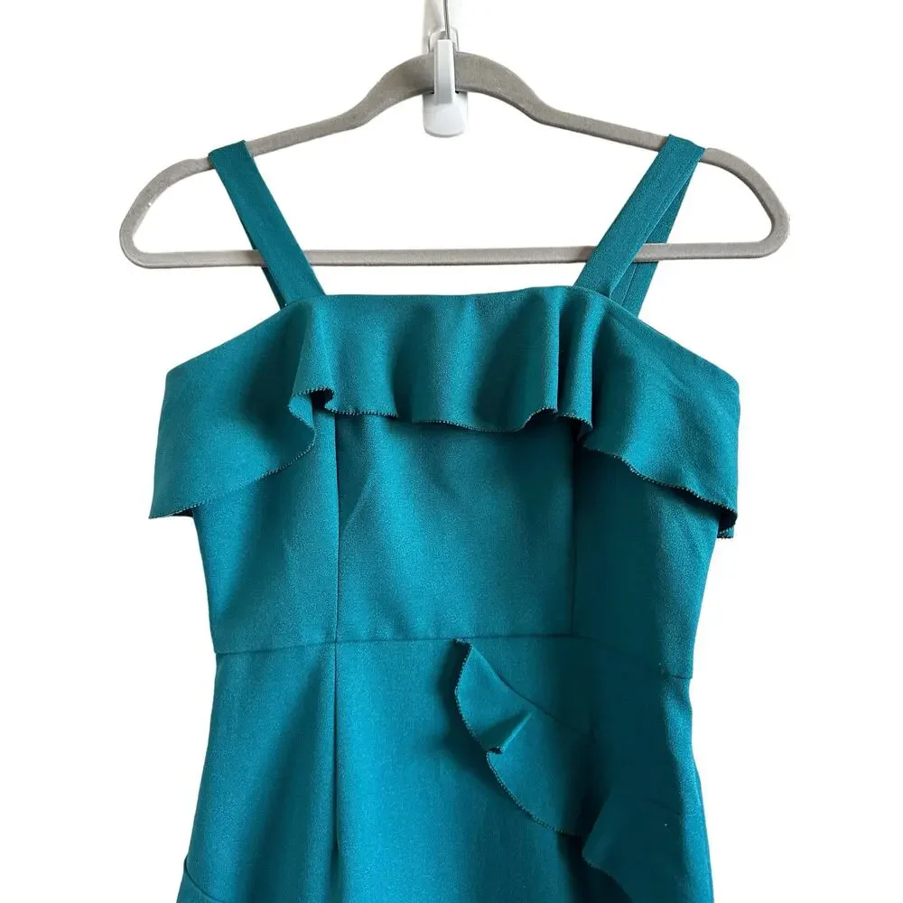 Morgan Claire Women's Small Blue Sleeveless Ruffle Zip Up Mini Dress
